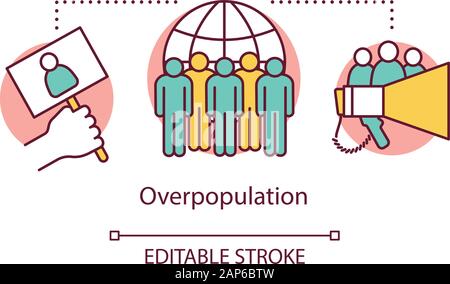 La surpopulation concept icône. Le surpeuplement. Augmentation de la population. Des manifestations de masse. La liberté de réunion pacifique idée fine ligne illustration. Vector isol Illustration de Vecteur