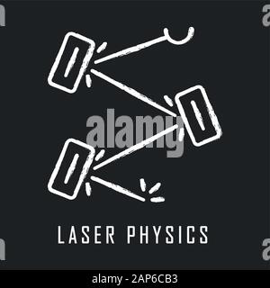 La physique du laser icône Chalk. La direction générale de l'optique. L'électronique quantique, construction, cavité optique laser. Réflexion de la lumière. Expérience scientifique optique. La norme iso Illustration de Vecteur