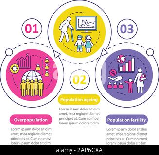 Vecteur de population infographic template. La surpopulation. Présentation d'éléments de conception. La visualisation de données avec 3 étapes et options. Ti Processus Illustration de Vecteur