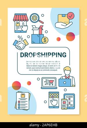 Disposition du modèle de l'affiche de Dropshipping. Marketing numérique. Commande client. Bannière, brochure, dépliant print design linéaire avec des icônes. Page brochure Vector Illustration de Vecteur