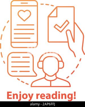 Profitez de la lecture de l'icône rouge concept. Les lecteurs passionnés idée fine ligne illustration. Livres audio, bandes son, écoute de la radio, la lecture d'ebooks Illustration de Vecteur