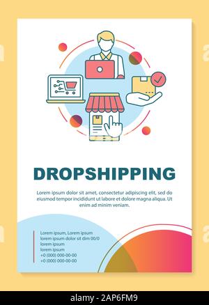 Disposition du modèle de l'affiche de Dropshipping. Commande client. Les achats en ligne. Bannière, brochure, dépliant print design linéaire avec des icônes. La page brochure Vector Illustration de Vecteur