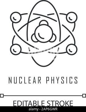 La physique nucléaire icône linéaire. Structure atomique. Les électrons, les neutrons et protons. Les particules subatomiques molecular. Fine ligne illustration. Symbole de contour. Illustration de Vecteur