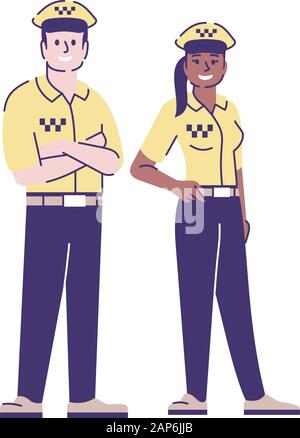 Les chauffeurs de taxi ou deux caractères vecteur télévision. Taxi, service de transport de passagers avec illustration cartoon travailleurs contour. La femme et l'homme chauffeur Illustration de Vecteur