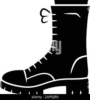 Des bottes militaires icône glyphe. L'armée des femmes chaussures rugueux. Femme Chaussures chunky pour l'automne, le printemps et l'hiver. Vêtement accessoire. Silhouette sy Illustration de Vecteur