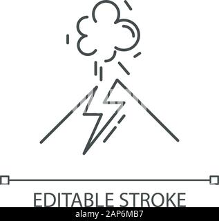 Éruption Volcanique icône linéaire. L'énergie géothermique. Volcan actif d'explosion. L'émission de fumée de la montagne. Fine ligne illustration. Symbole de contour. Vecto Illustration de Vecteur