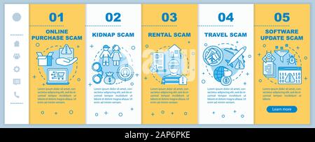 Types d'arnaque pages web mobile référencement modèle vectoriel. Site web de l'idée d'interface smartphone réactif avec illustrations linéaire. Achat en ligne arnaque. Illustration de Vecteur