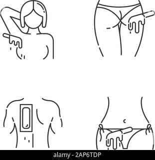 Fun pour cirer icons set linéaire. Aisselle, fesses, dos, bikini épilation. Bandes de cire froide. Du corps à l'épilation. Fine ligne contour des symboles. V isolés Illustration de Vecteur