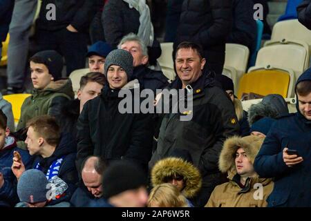 Kiev - Mars 29, 2019 : Fans au stade. Dynamo Kiev - Londres Chelsea. L'UEFA Europe League. Stade Olympiyskiy NSC Banque D'Images