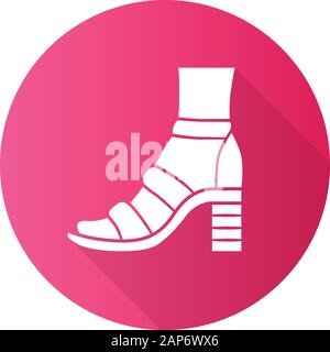 Talon haut bloc design plat rose ombre portée de l'icône de glyphe. Femme chaussures élégantes. Les chaussures femmes sandales d'été, avec sangle de cheville. Cl à la mode Illustration de Vecteur