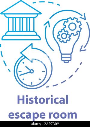 Chambre échapper historique concept dégradé bleu icône. Recherche Thème idée fine ligne illustration. Sous réserve de l'histoire. En arrière dans le temps. À propos de jeu passé, cité médiévale, Illustration de Vecteur