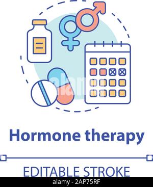 Concept L'hormonothérapie icône. Comprimés idée fine ligne illustration. La médecine, le traitement médical, le contrôle des naissances. La ménopause, le cancer, médicaments transgenres Illustration de Vecteur