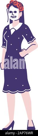 Femme vêtue de jour mexicaine de télévision costume morts illustrations vectorielles. La Calavera Catrina. Personnage avec contours des éléments isolés sur w Illustration de Vecteur