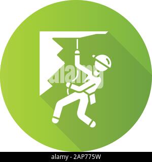 Escalade montagne design plat vert ombre portée de l'icône de glyphe. Alpinisme, alpinisme. La descente en rappel, la descente en rappel descente. La spéléologie, de la spéléologie. Mountaineer s Illustration de Vecteur