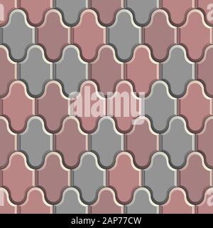 Structure transparente de la chaussée en béton rouge et gris. Arrière-plan répété en trois dimensions avec motif de mosaïques de courbes Banque D'Images