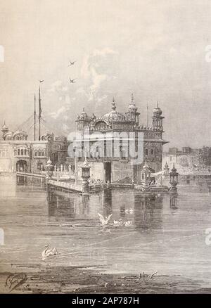 Temple d'or à Amritsar. Gravure du XIXe siècle. Banque D'Images