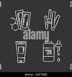 La cire craie produits icons set. Chaud, doux, le miel de la cire dans un bocal. L'équipement d'enlèvement de cheveux. Spray Corps pour l'épilation. Traitement de beauté professionnels cosmeti Illustration de Vecteur
