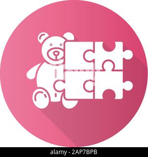 Jouets et passe-temps design plat rose ombre portée de l'icône de glyphe. Produits pour bébés, enfants. Jeu pour les enfants. L'ours en peluche et casse-tête. E département du commerce, shop Illustration de Vecteur