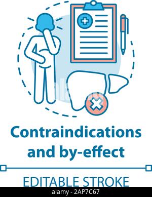 Contre-indications et effets par l'icône de concept. Régime céto idée fine ligne illustration. Thérapie cétogène. Avertissement de traitement. Les symptômes de côté. Vector isola Illustration de Vecteur