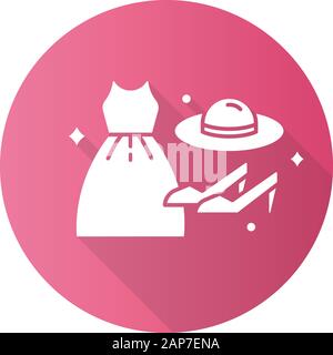 Mode pour femmes design plat rose ombre portée de l'icône de glyphe. Vêtements et accessoires de luxe. Chaussures femmes. Détails de l'habillement. E département du commerce en ligne, sh Illustration de Vecteur