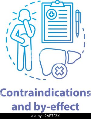 Contre-indications et par effet dégradé bleu concept icône. Régime céto idée fine ligne illustration. Thérapie cétogène. Avertissement de traitement. Symptômes latéraux Illustration de Vecteur