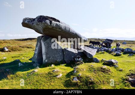 Kilclooney Plus II Dg 70 Portail néolithique préhistorique tombeau aka Kilclooney Dolmen près d'Ardara, Donegal, Irlande. La plus petite tombe du portail S.W. est derrière Banque D'Images