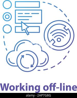 Travailler hors ligne icône concept. Les outils de développement logiciel idée fine ligne illustration. La synchronisation a échoué, unpluag. Pas de signal. Erreur de connexion Wifi Illustration de Vecteur