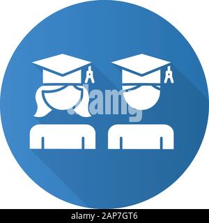 L'égalité de l'éducation modèle plat bleu ombre portée de l'icône de glyphe. Les étudiants de niveau collégial. Les diplômés d'université. Fille, garçon en train de faire à l'école. Féminin, Masculin Illustration de Vecteur