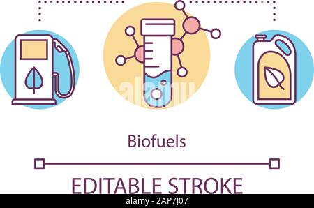 Concept de biocarburants icône. L'énergie renouvelable. La biogénétique. Le combustible de l'éthanol. La production de biodiesel et la vente. Idée de génie chimique fine ligne illustration Illustration de Vecteur