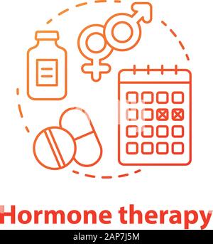 L'hormonothérapie concept gradient rouge icône. Comprimés idée fine ligne illustration. La médecine, le traitement médical, le contrôle des naissances. La ménopause, le cancer, l'transgend Illustration de Vecteur