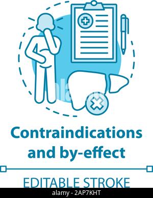 Contre-indications et effets par l'icône de concept. Régime céto idée fine ligne illustration. Thérapie cétogène. Traitement diététique. Les mises en garde, d'avertissement. Symptômes Illustration de Vecteur