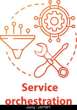 L'orchestration des services concept icône. Développement logiciel idée fine ligne illustration. La programmation et le codage. La maintenance de l'application et l'optimisation Illustration de Vecteur