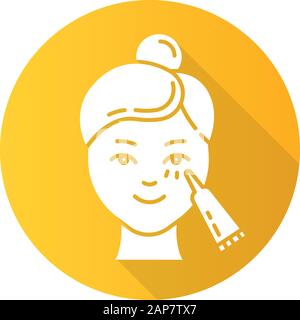 Utilisation de l'icône de glyphe d'ombre longue à motif plat jaune crème sous les yeux. Procédure de soins de la peau. Soins de beauté du visage. Effet de levage et exfoliant. Faire des yeux Illustration de Vecteur