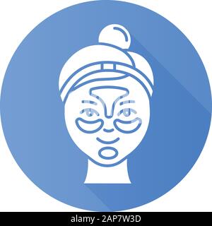 Application de patchs hydrogel bleu plate conception longue ombre glyphe icône. Procédure de soins de la peau. Suppression des têtes noires. Masque de gel soins de beauté faciaux. Face pro Illustration de Vecteur