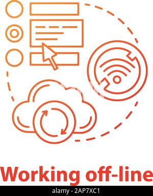 Travailler hors ligne icône concept. Les outils de développement logiciel idée fine ligne illustration. La synchronisation a échoué, unpluag. Pas de signal. Erreur de connexion Wifi Illustration de Vecteur