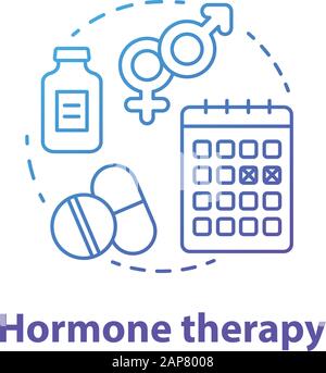 Icône de concept de gradient bleu d'hormonothérapie. Pilules idée fine ligne illustration. Médecine, traitement médical, contrôle des naissances. Ménopause, cancer, transgen Illustration de Vecteur