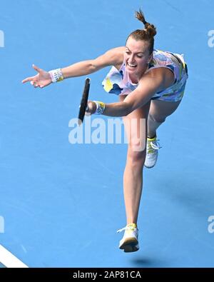 Melbourne, Australie. 22 janvier 2020. 7ème SEED PETRA KVITOVA (CZE) en action contre PAULA BADOSA (ESP) sur Rod laver Arena lors d'un 2ème match rond De Femmes Célibataires le 3e jour de l'Open d'Australie 2020 à Melbourne, en Australie. Sydney Low/Cal Sport Media. KVITOVA a gagné 75. Crédit: Csm/Alay Live News Banque D'Images