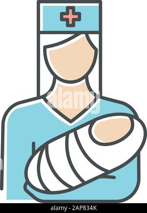 Icône couleur pédiatrique. Infirmière avec bébé. Médecin transportant le nourrisson. Garde D'Enfants. Aide prématurée du nouveau-né. Médecin, médecin. Procédures médicales non chirurgicales. Illustration de Vecteur