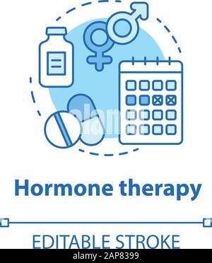 Icône de concept d'hormonothérapie. Illustration de l'idée de traitement médical en ligne fine. Médecine, pilules, contrôle des naissances. Ménopause, cancer, médicament transgenre Illustration de Vecteur