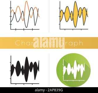 Icône de graphique de flux. Carte sismique. Amplitudes et ondes de mouvement. Diagramme de courbe de rayonnement. Recherche scientifique et rapport. Conception plate, linéaire et couleur Illustration de Vecteur
