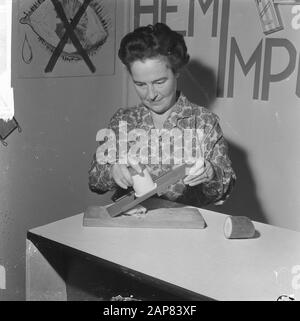 84 e salon des femmes dans les Houtrushallen à la Haye, hi de rauwkostschaaf Date : 28 septembre 1965 lieu : la Haye, Zuid-Holland mots clés : LALDIESBERGES Nom de l'institution : Houtrusthallen Banque D'Images