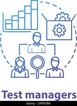 Icône de concept Test Managers. Illustration de l'idée de développement de logiciel. Programmation des applications. Vérification du fonctionnement du système. Équipe de gestion de projet informatique. Illustration de Vecteur