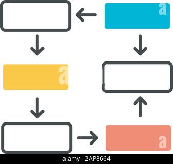 Icône de couleur du diagramme de connexion. Tableau de câblage. Présentation des étapes de progression, visualisation des étapes du processus. Diagramme réseau avec formes rectangulaires. Fermer Illustration de Vecteur