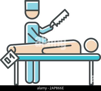 Icône de couleur d'autopsie. Désambiguisation. Examen post mortem. Patient décédé. Cadavre avec étiquette. Corps en morgue. Cause de décès. Procédure médico-légale Illustration de Vecteur