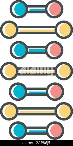 Icône de couleur des chaînes en spirale d'ADN. Points connectés, lignes. Désoxyribonucléique, hélice d'acide nucléique. Brins en spirale. Chromosome. Biologie moléculaire. Code génétique Illustration de Vecteur