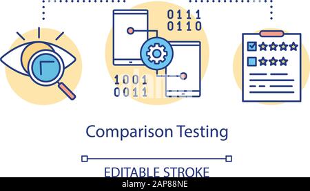 Icône de concept de test de comparaison. Trouver des différences idée d'une fine illustration de ligne. Processus de test du logiciel. Indication des problèmes et des problèmes. Vecteur iso Illustration de Vecteur