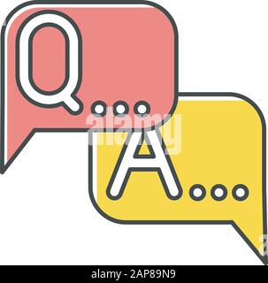 Icône de couleur de l'enquête. Questions et réponses. Panneau FAQ. Bulles de parole. Dialogue par message. Chat en ligne. Conversation et discussion. Demander des informations, Illustration de Vecteur