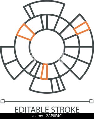 Icône linéaire du diagramme Sunburst. Graphique radial. Graphique de présentation des informations rondes. Visualisation de la hiérarchie. Illustration de la ligne fine. Symbole de contour. Vec Illustration de Vecteur