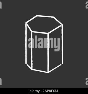 Icône de craie à prisme hexagonal. Figure dimensionnelle géométrique. Élément décoratif à base d'hexagone. Construction polygonale. Forme abstraite. Impression simple. Isométr Illustration de Vecteur