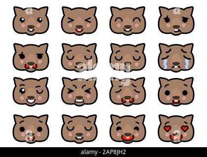 Définir les icônes Emoji wombats avec différentes émotions. Illustration vectorielle Illustration de Vecteur